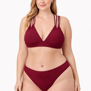 Cupshe Burgundy Strappy Bikini Set Top & Bottom Crisscross Back L Padded